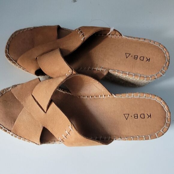 Kelsey Dagger Brooklyn women's Golden Tan Leather Wedge Slip on Shoes size 9 - Picture 4 of 13